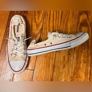 Converse All Star Cream Red Blue Canvas Laced Slip On Low Top Sneakers Women’s 7